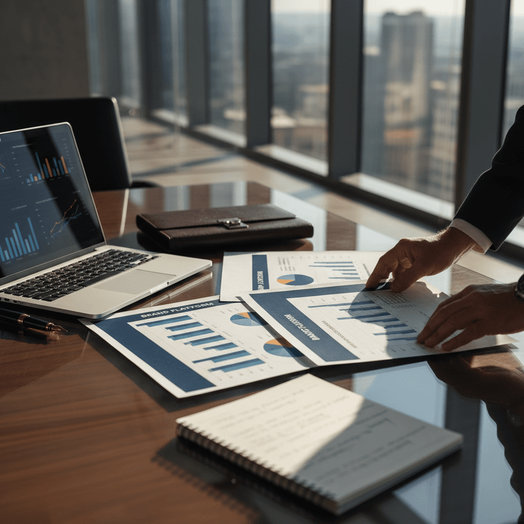 Small business owner reviewing marketing plans